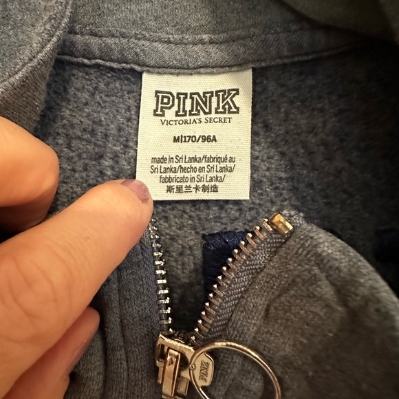 PINK Victoria's Secret Gray and Navy Zip Up Sweater - Picture 3 of 6